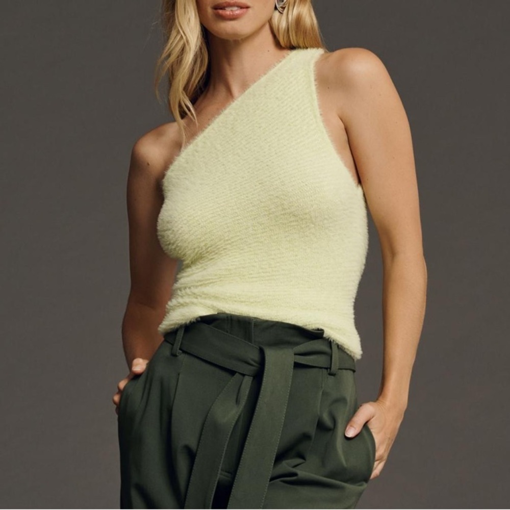 Anthropologie Light Yellow One-Shoulder Tank Top